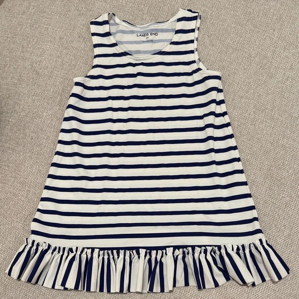 Lands' End Striped Navy and White Kids Dress